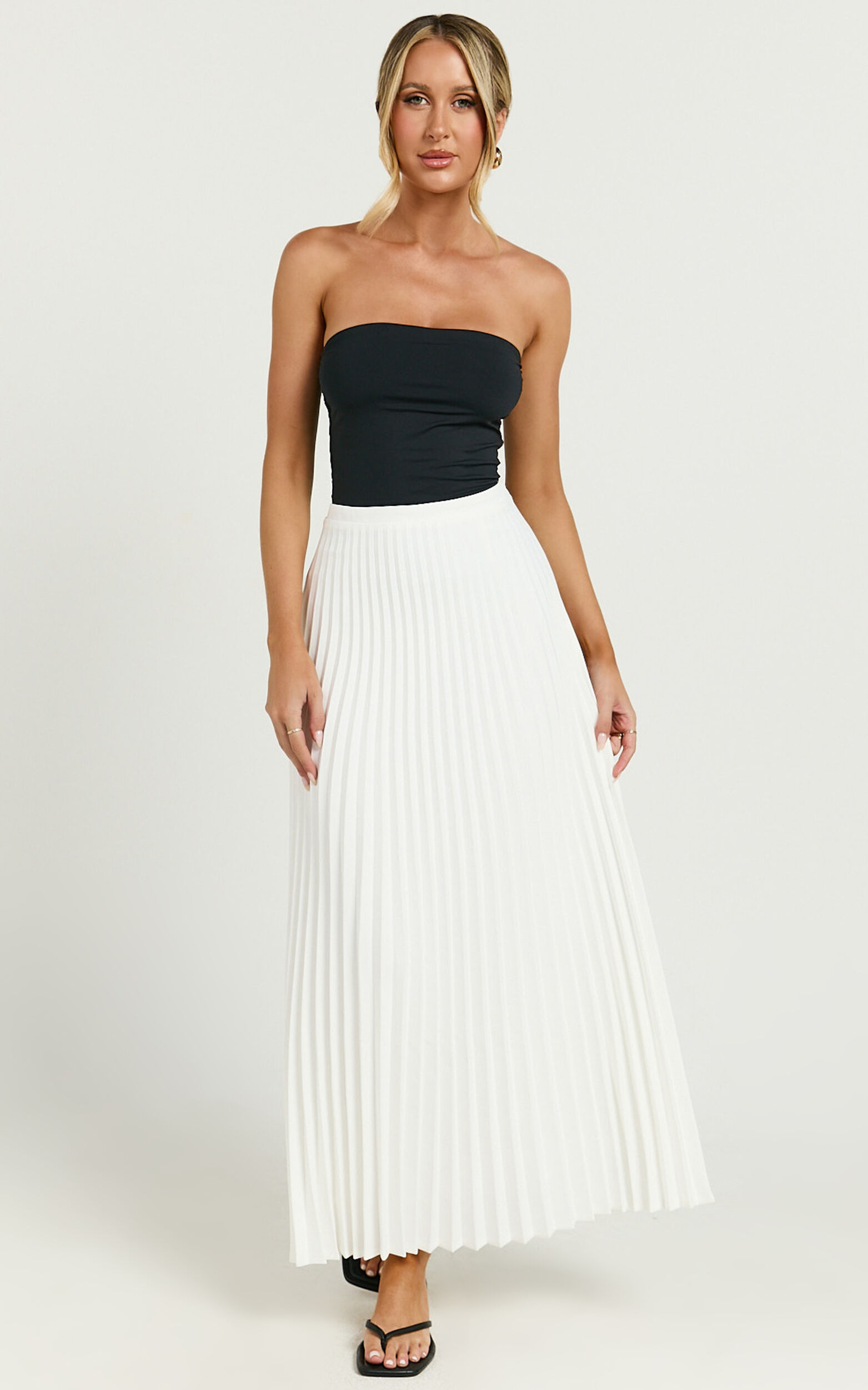 Harlee Midi Skirt - Pleated High Waist A Line Skirt in White | Showpo