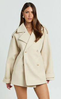 Adriana Coat - Double Breasted Short Wool Like Coat in Cream