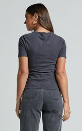 Alexie Tshirt - High Neckline Tshirt in Charcoal | Showpo USA