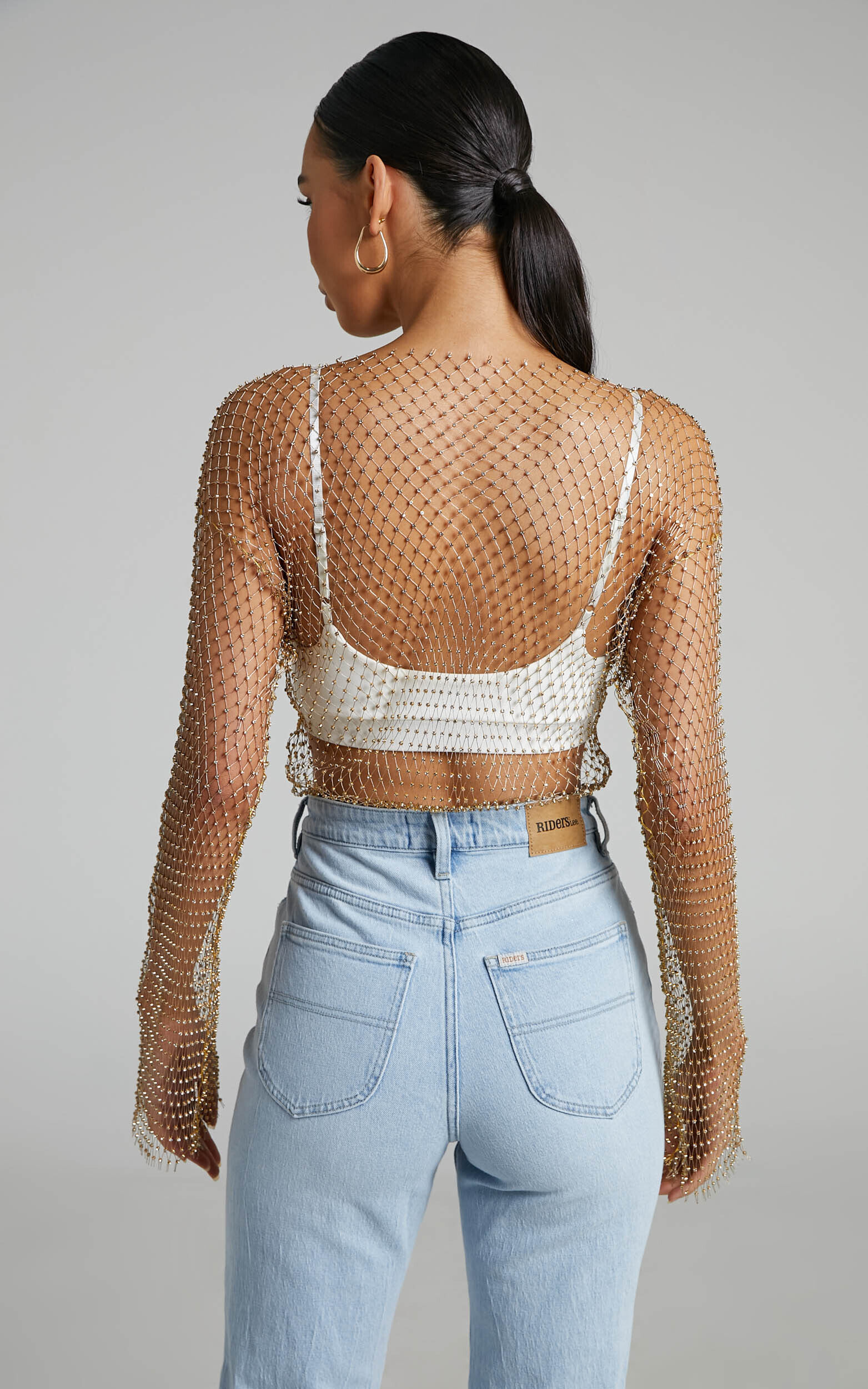 Gold mesh top long sleeve store