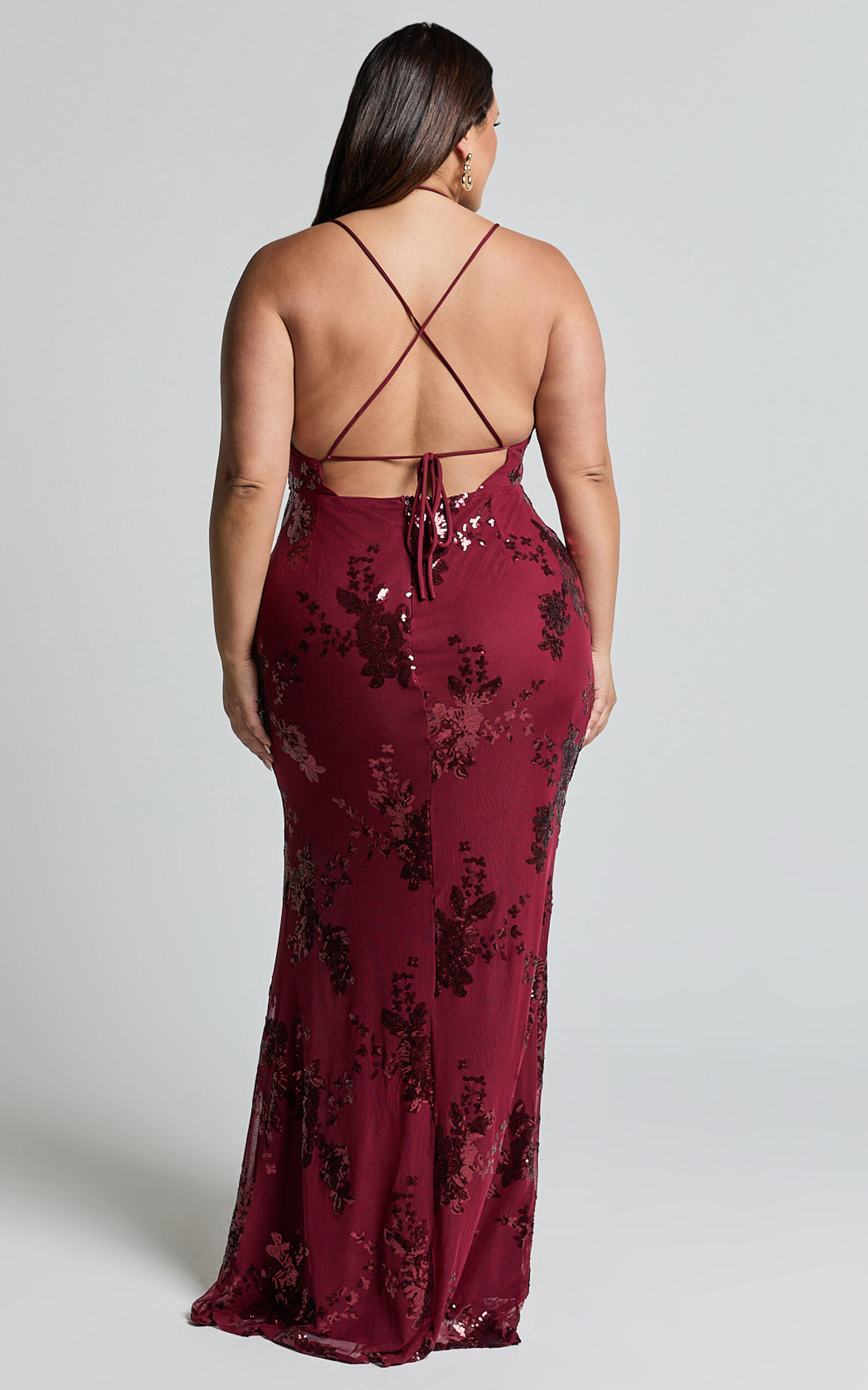 Out Till Dawn Maxi Dress Thigh Split Dress in Wine Sequin Showpo