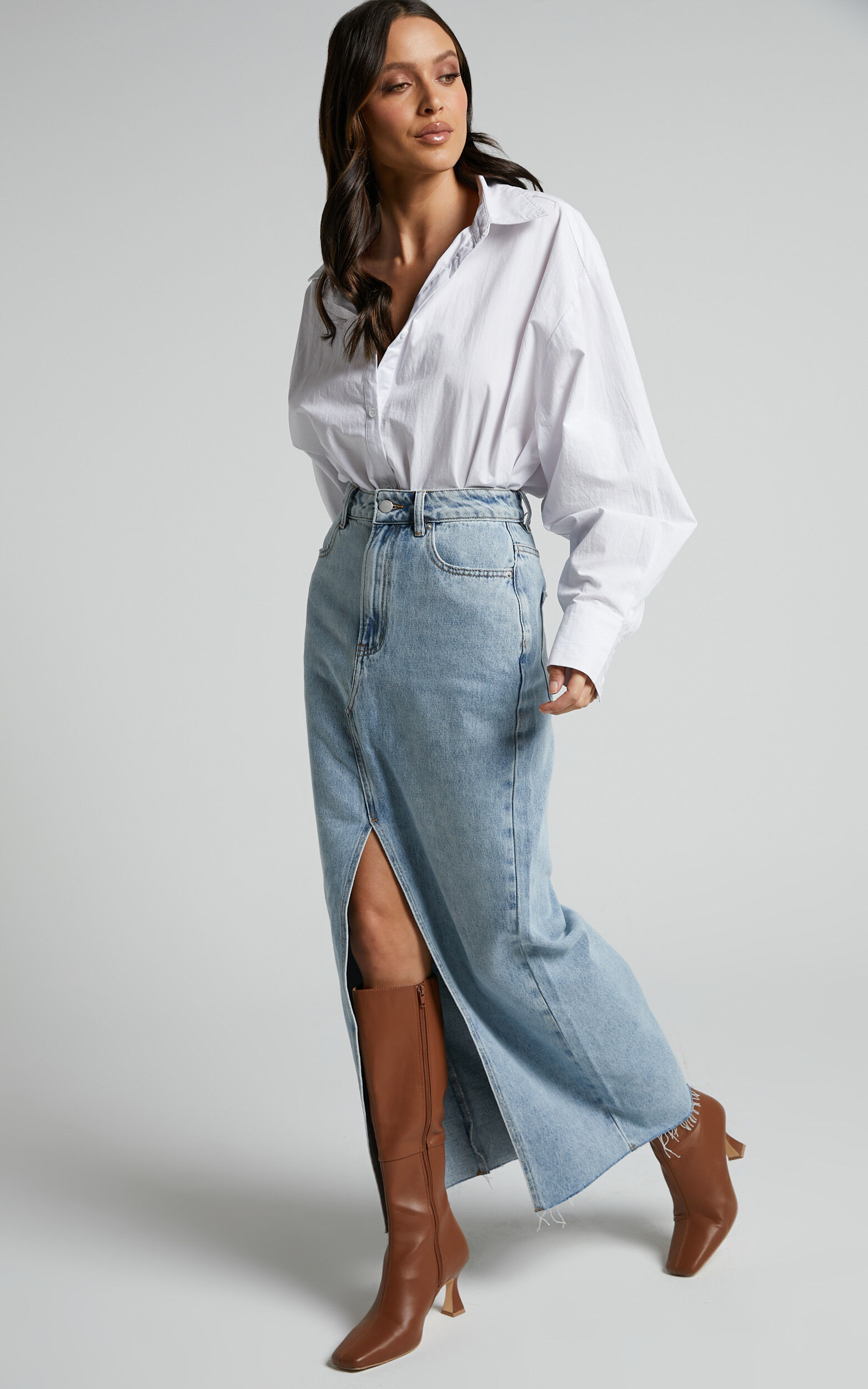 Split sales denim skirt