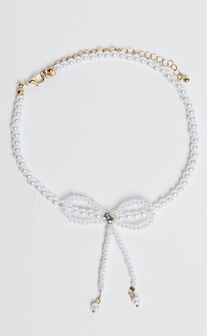 Nina Necklace - Pearl Bow Detail Necklace in White