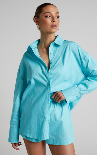 Terah Shirt - Button Up Shirt in Aqua Blue