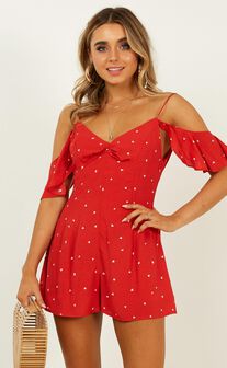 Whos To Know Playsuit In Red Print