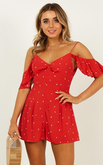 Whos To Know Playsuit In Red Print