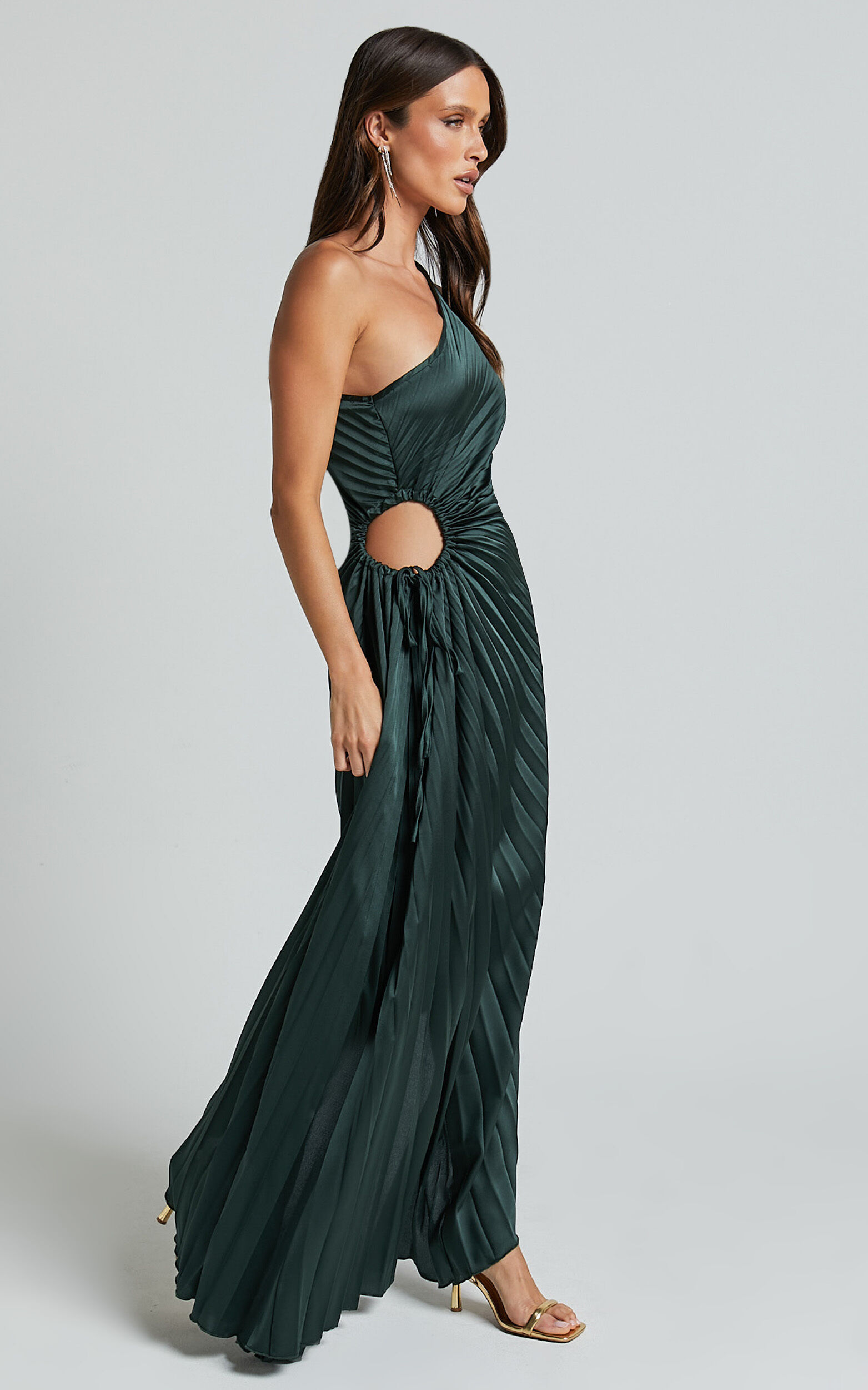 Kitsune Midi Dress - One Shoulder Cut Out Dress in Emerald Green | Showpo EU