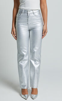 Addison Jeans - High Waisted Metallic Jeans in Silver