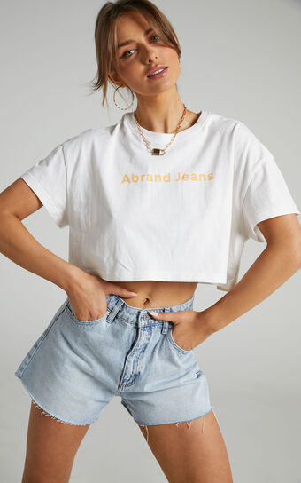 Abrand - A Cropped Oversized Tee in White Sand