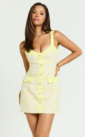Jada Mini Dress - Sweetheart Neckline Button Up Dress in Lemon | Showpo USA