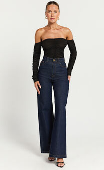 Phoenix Top - Ruched Off Shoulder Top in Black