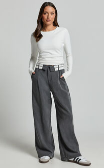 Attica Pants - Foldover Waistband Tailored Pants in Charcoal