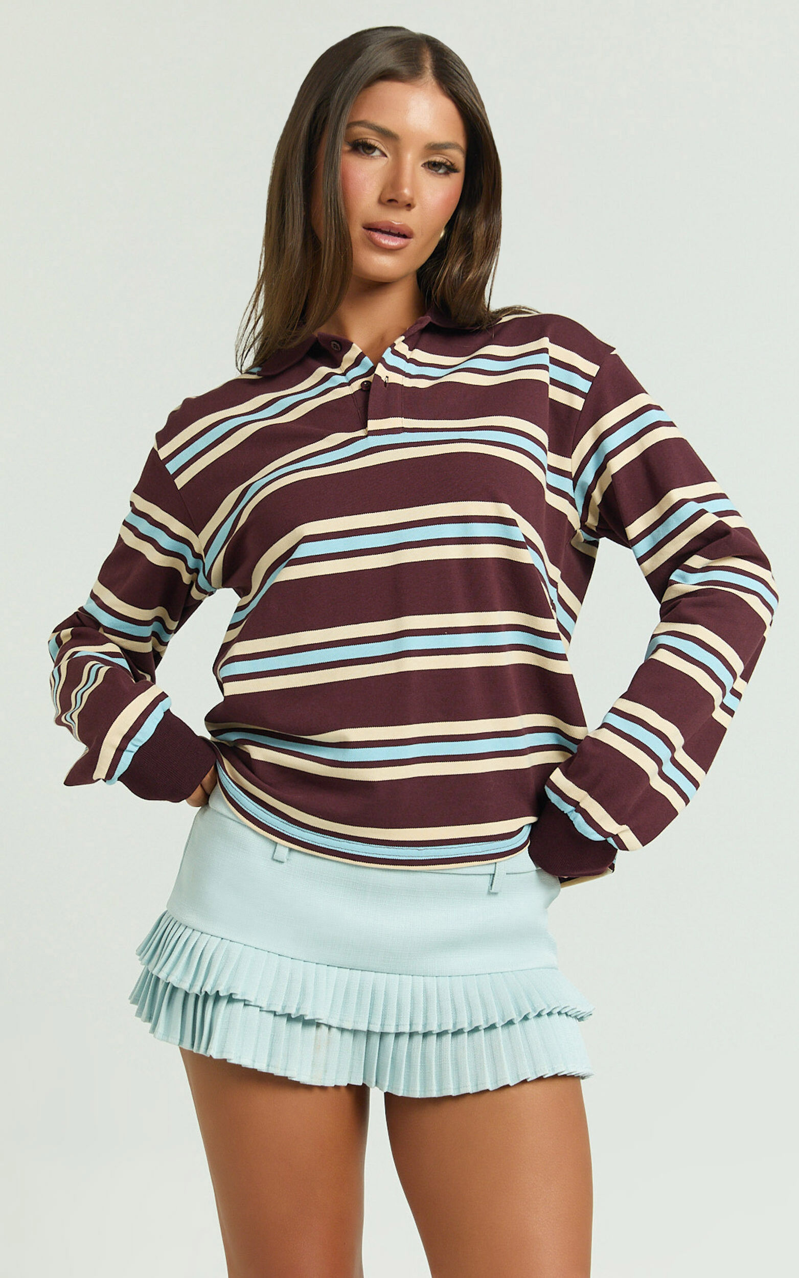 Lioness - Leisure Long Sleeve Polo in Chocolate Multi - L, BRN1