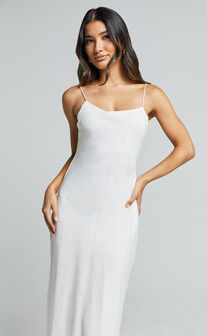 Cristy Midi Dress - Linen Look Slip Dress in Off White