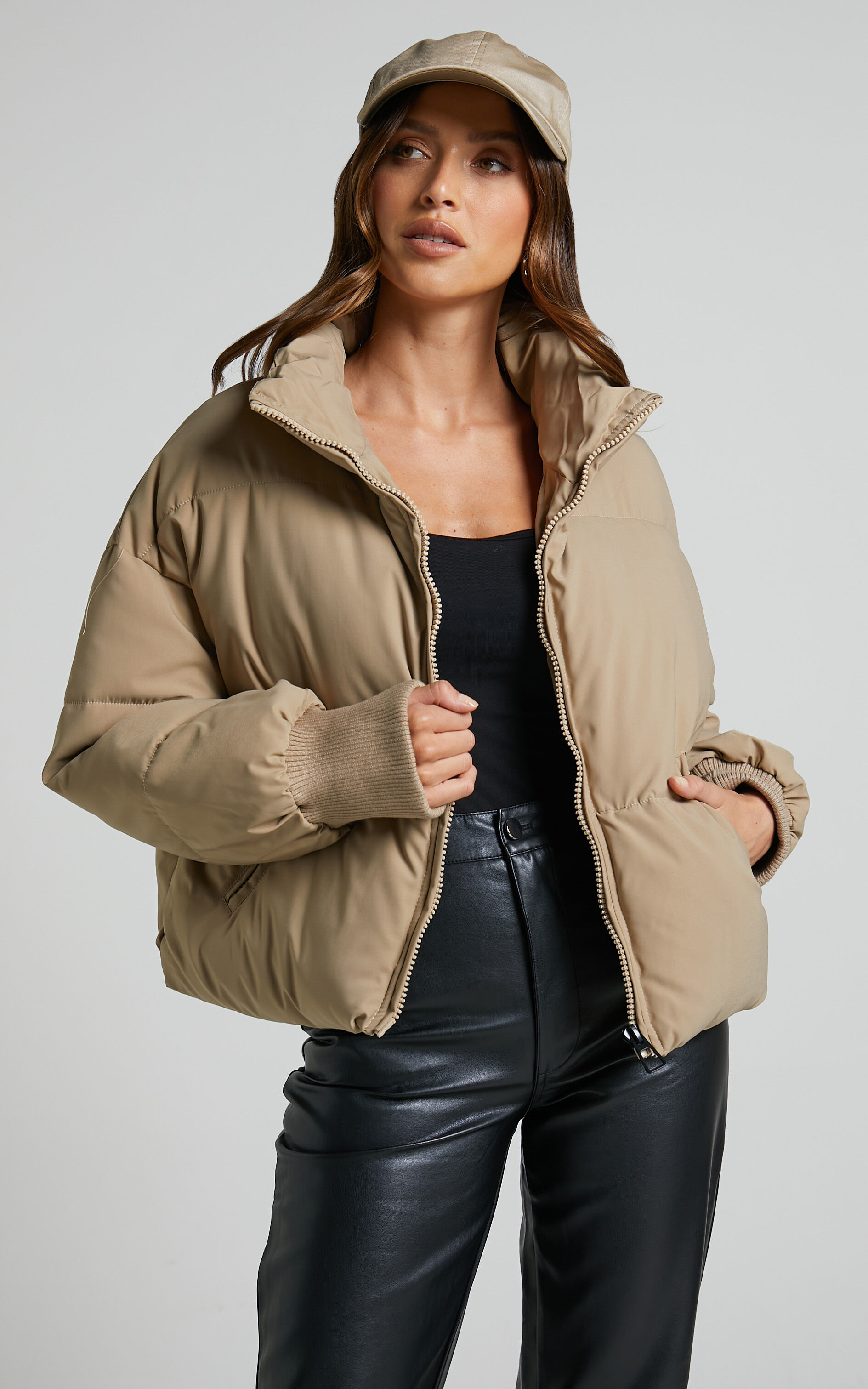 Beige puffer jacket store
