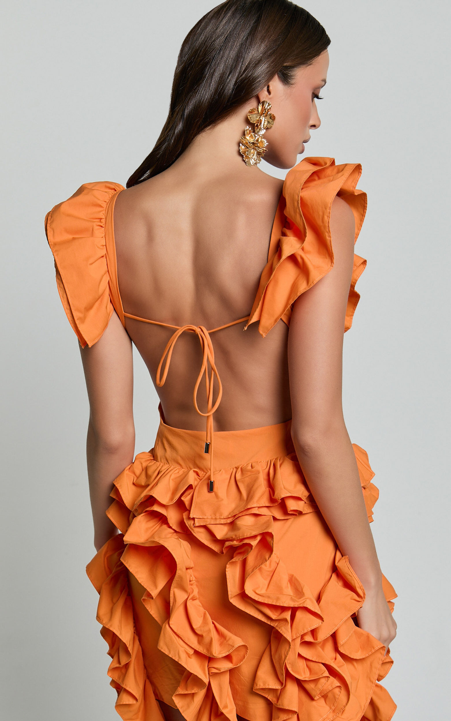 Amalie The Label Lilou Ruffle Detail Cut Out Mini Dress in Orange Showpo USA