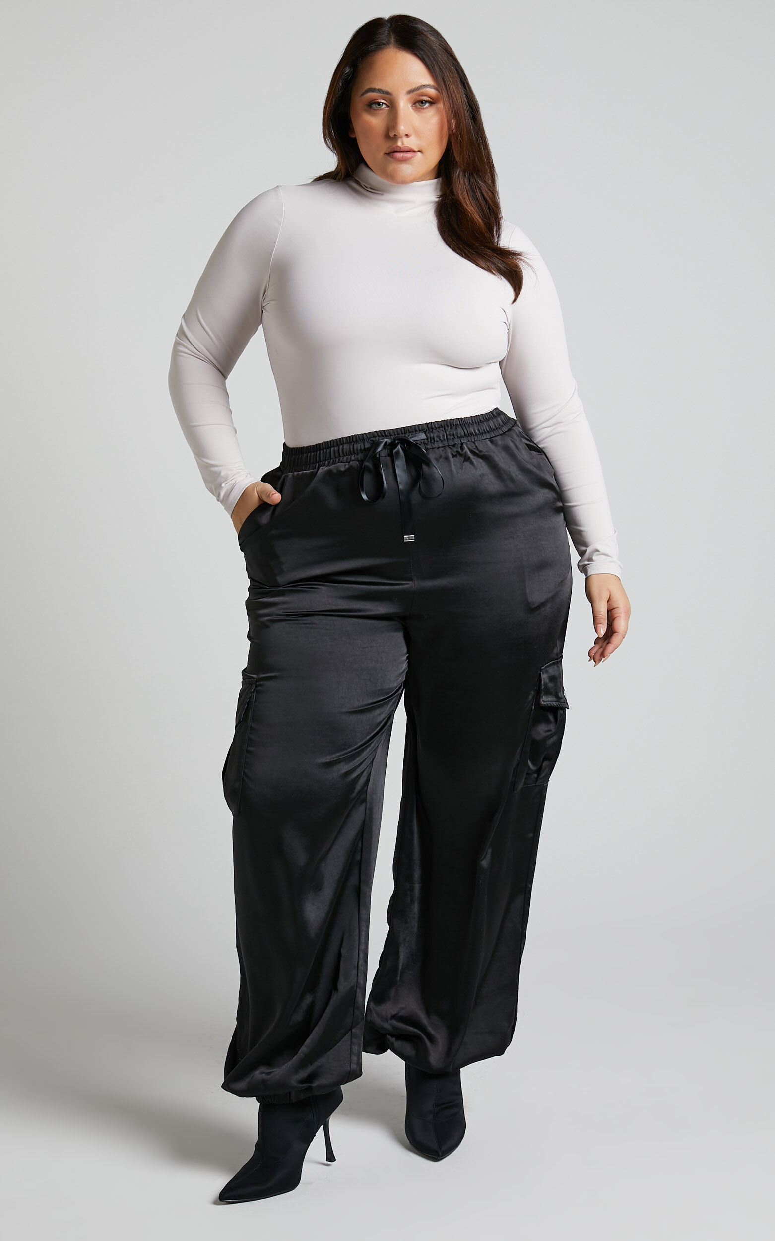 Black satin joggers clearance
