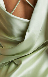 Bettina Midi Dress- Deep V Cross Back Satin Dress in Apple Green | Showpo