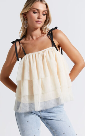 Ollea Top - Tiered Tie Strap Top in Cream
