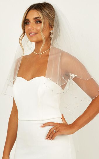 Say The Word Veil In White With Pearl Embellishment