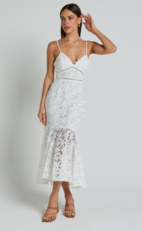 Aracely Midi Dress - Strappy Sweetheart Lace Mermaid Dress in White