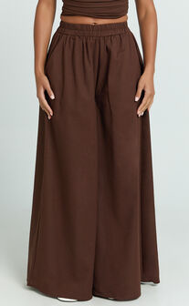 Tamara Pants - High Elasticated Waist Wide Leg Pants in Chocolate