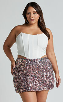 Ingrid Mini Skirt - Sequin Skirt in Pink Multi