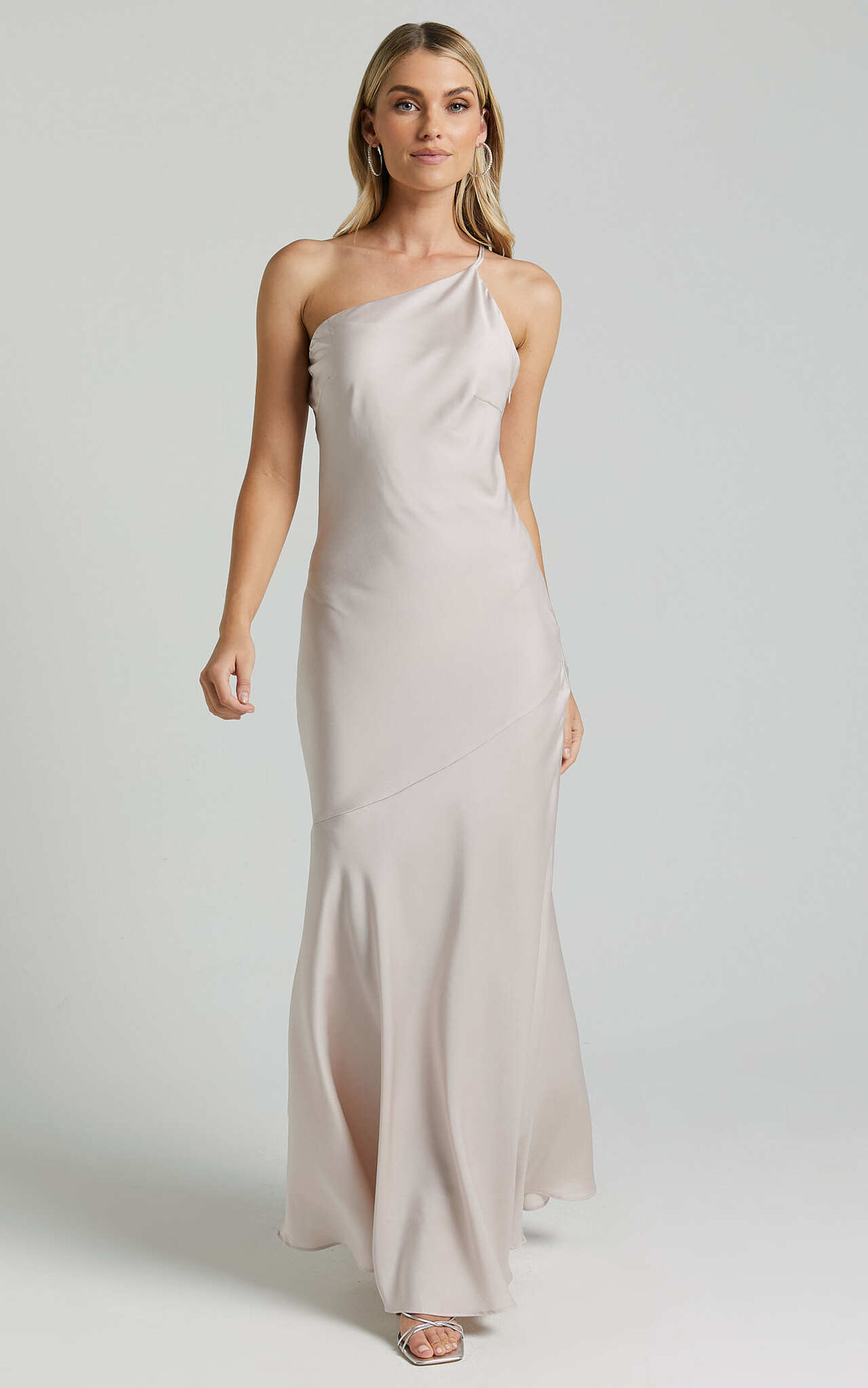Rosalyn Maxi Dress - Asymmetric One Shoulder Cross Back Slip in Ivory ...