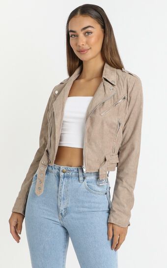 Rocker Chick Jacket in Taupe Suedette