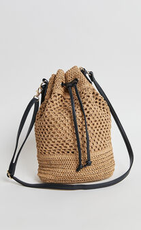 Capri Bag - Woven Bucket Bag With PU Straps in Natural