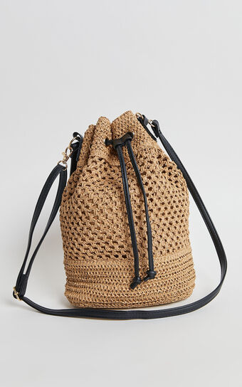 Capri Bag  Woven Bucket With PU Straps in Natural No