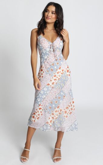 Wendy Patch Work Midi Dress In Multi Floral