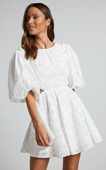 Anessa Mini Dress - Ruched Strapless Smock Dress in White