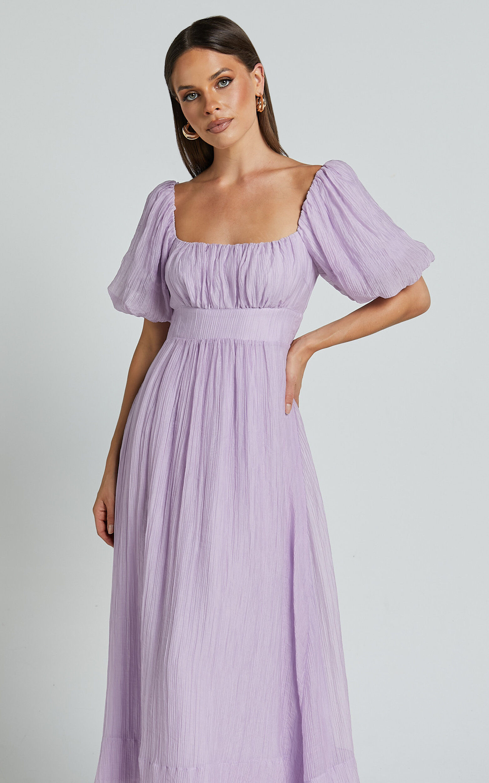 Lavender midi dress with sleeves outlet