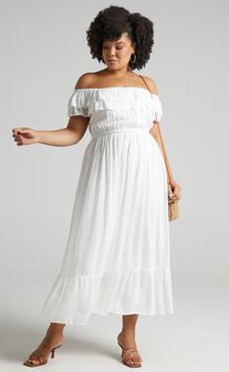 Notre Dame Midi Dress - Off Shoulder Dress in White