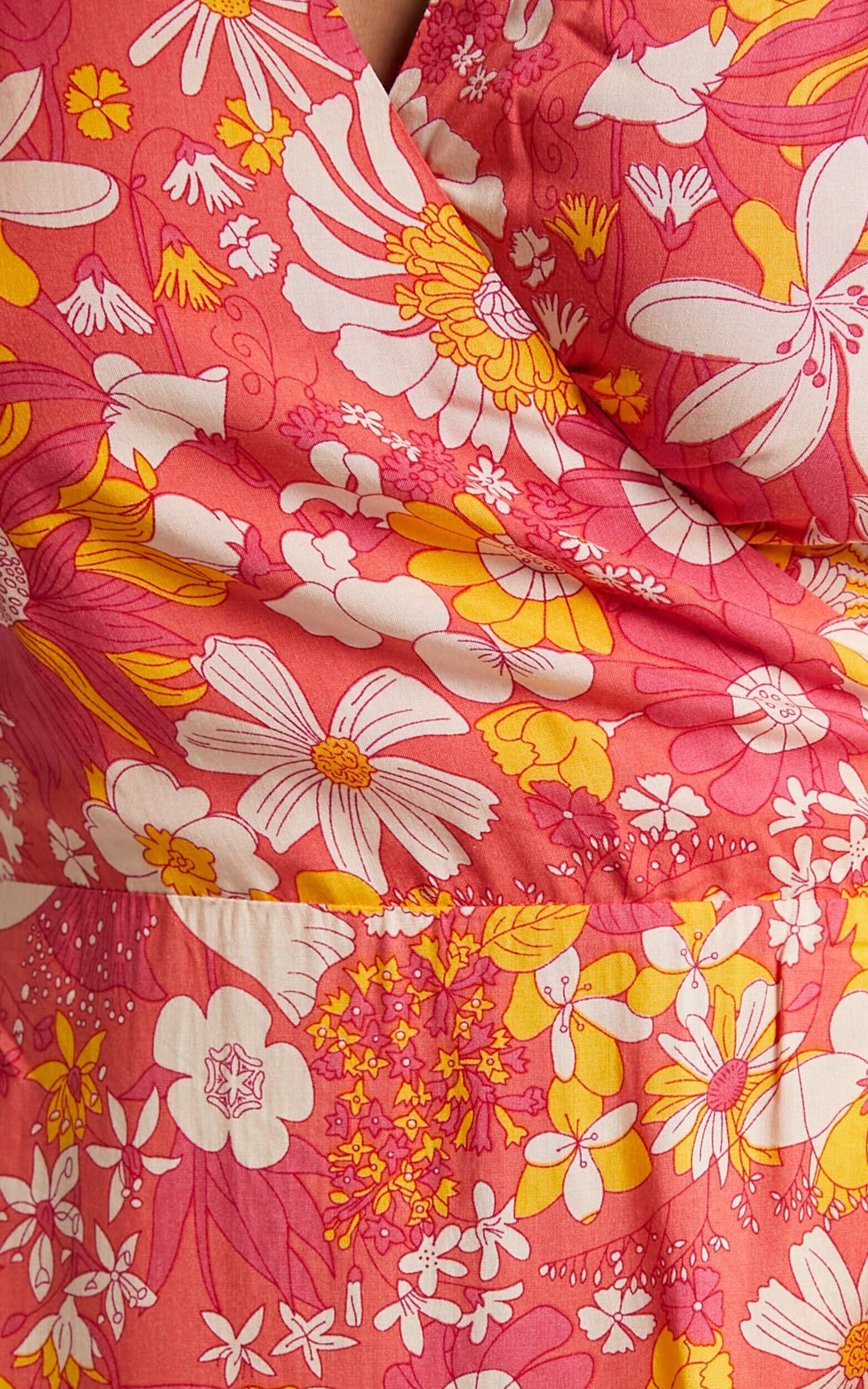 Peach floral wrap dress online