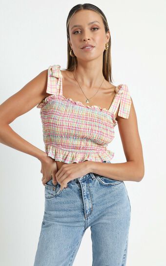 Aretha Top in Rainbow Check
