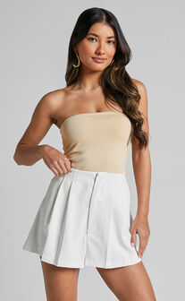 Briley Pleated Shorts - High Waisted Tailored Shorts in White