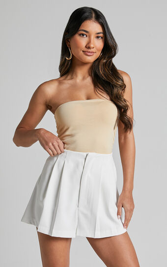 Briley Pleated Shorts - High Waisted Tailored Shorts in White