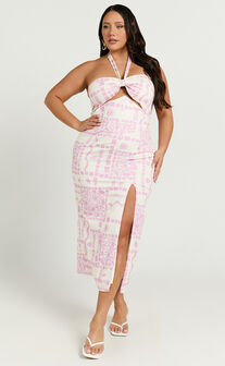 Amalie The Label - Lana Halter Corset Midi Dress in Mosaic Paradise Print