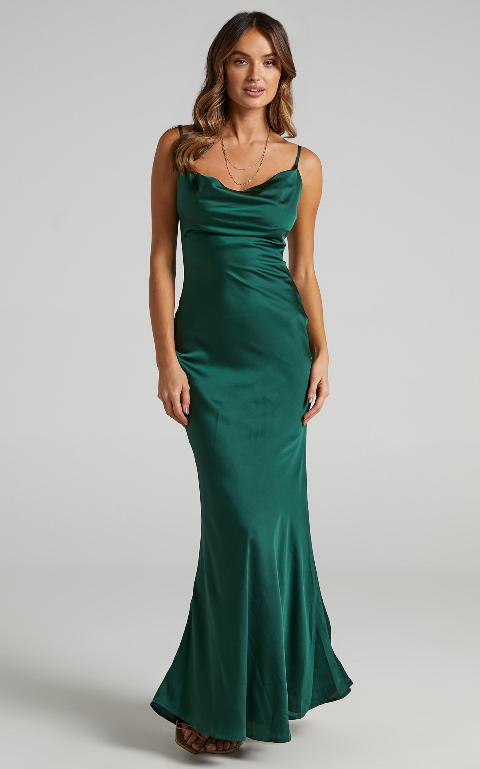 Emerald satin maxi online dress