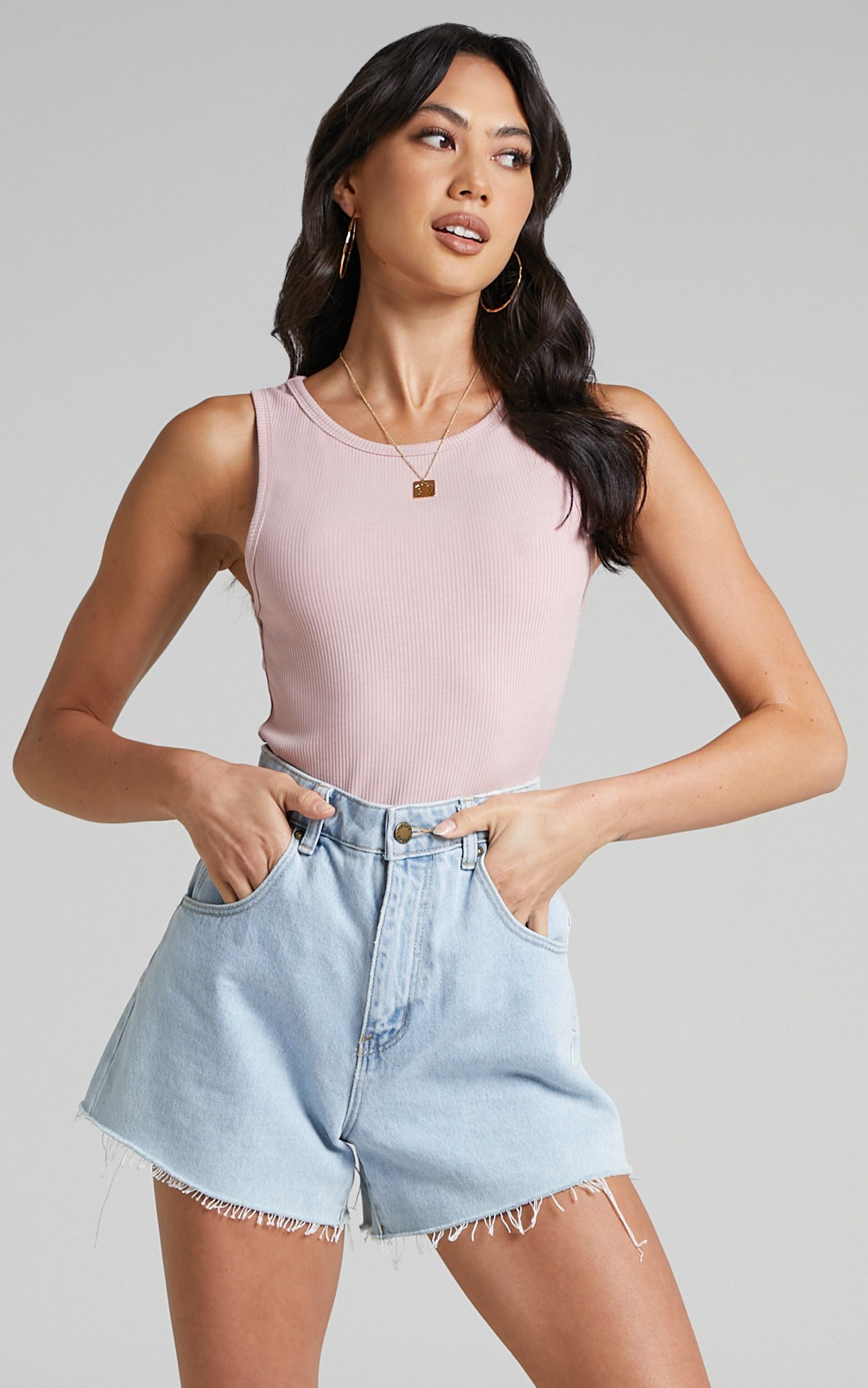 Can't You Tell Top - Ribbed Tank Top in Dusty Pink - 04, PNK1
