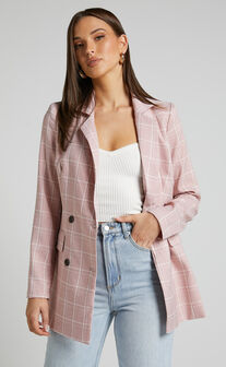 Sort It Out Blazer - Double Breasted Blazer in Blush Check
