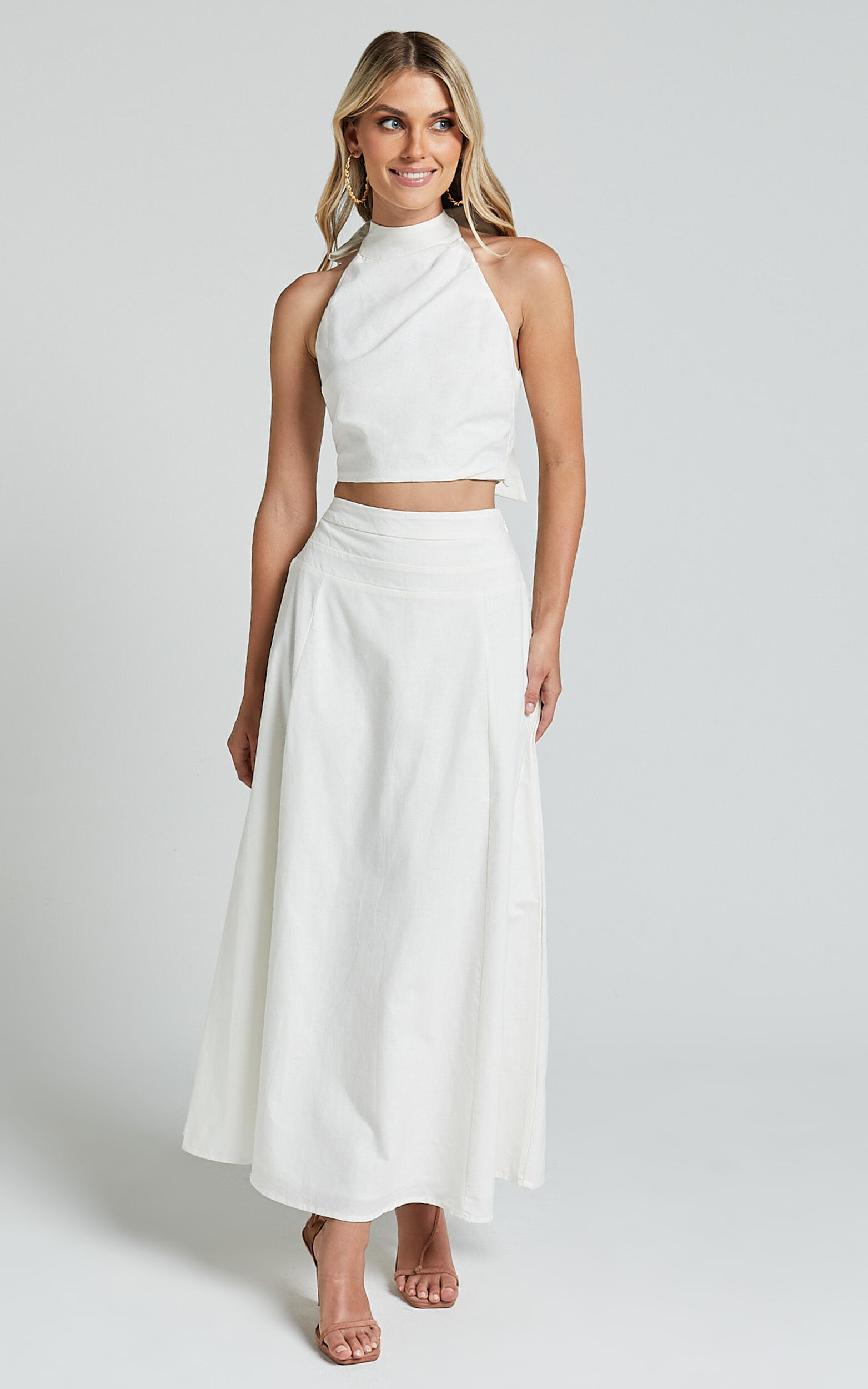Amalie The Label Cartia Linen Blend High Waisted Maxi Skirt in White