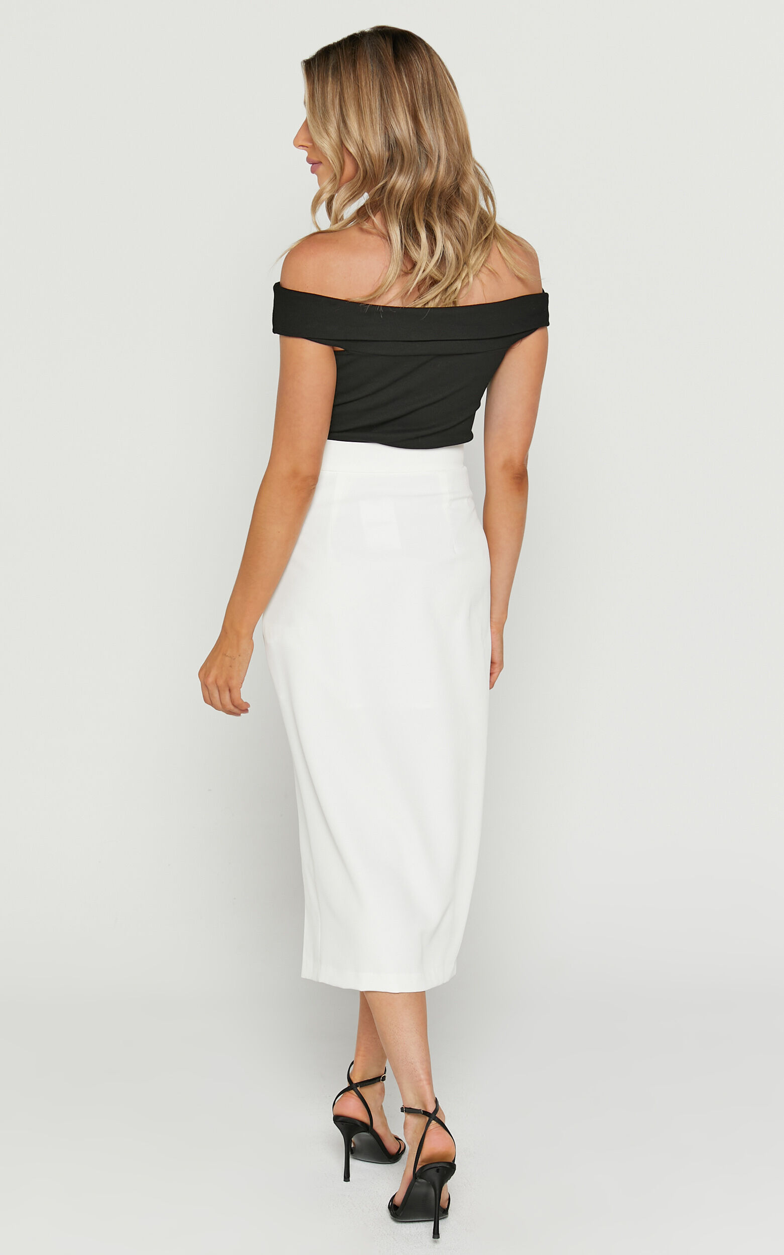 Etha Midi Skirt High Waisted Split Pencil Skirt in White