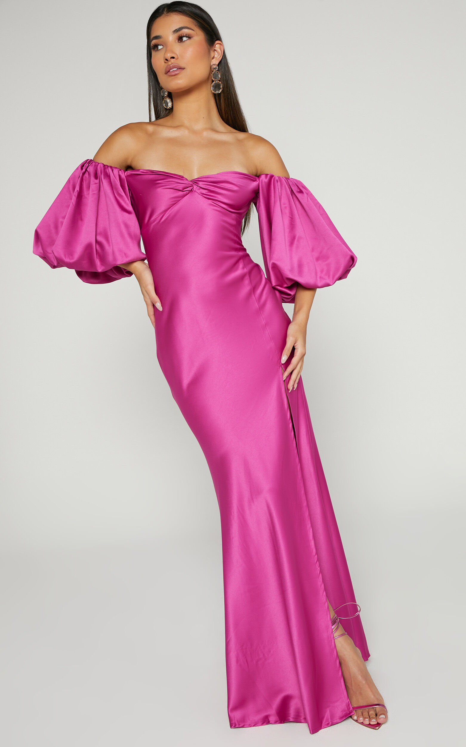 Magenta maxi dress with sleeves store