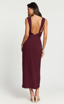 Wenalyn Midi Dress - Cowl Neck Draped Dress in Wine