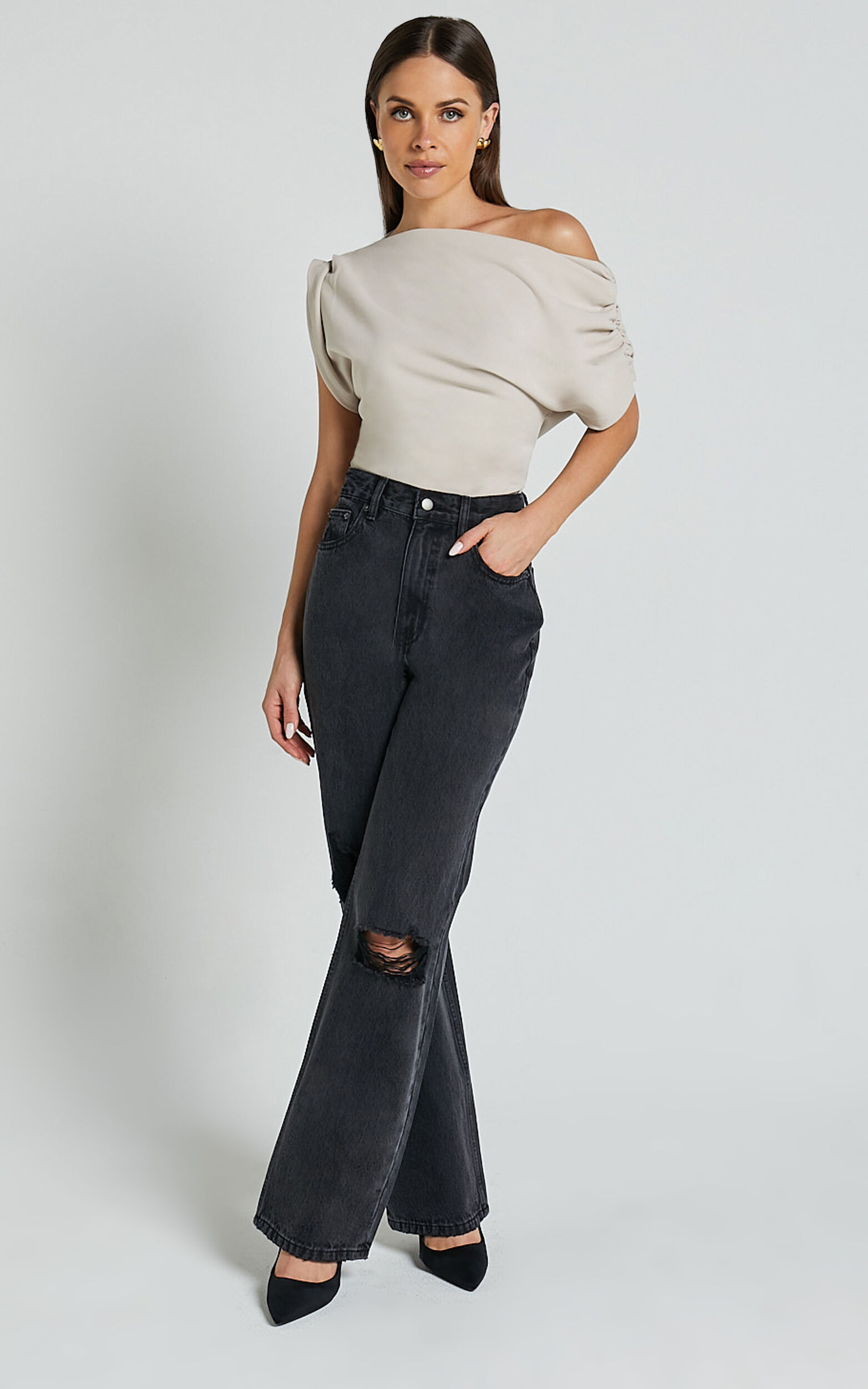 Miho Jeans - High Waisted Recycled Cotton Distressed Straight Leg Denim ...