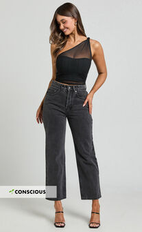 Wilkins Jeans - High Waisted Straight Leg Cropped Hem Jeans in Washed Black