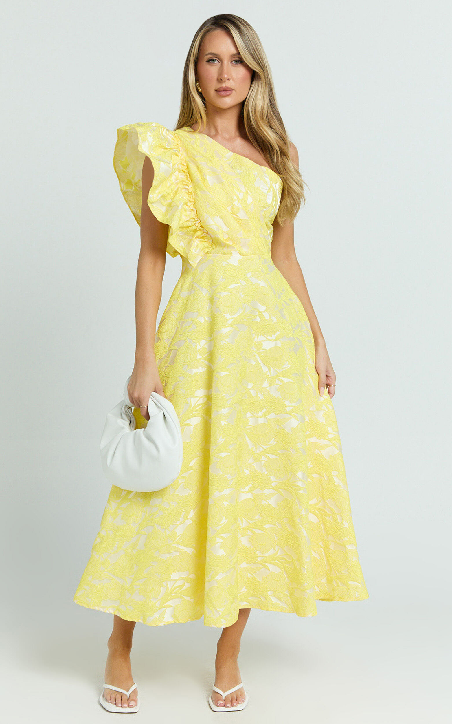 Alfreda Midi Dress - One Shoulder Ruffle Detail Brailey